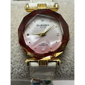 Quemex VIP Ladies Watch New Battery 22MM 6.5" Leather Band K40